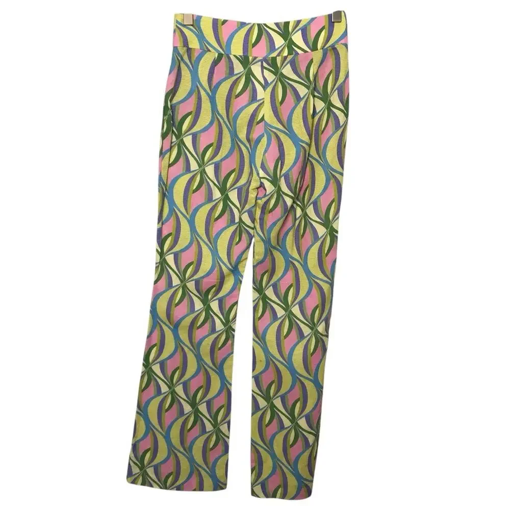 Zara Womens XS Psychedelic Swirl Flare Pants Flare Reto Hippie Boho Retro